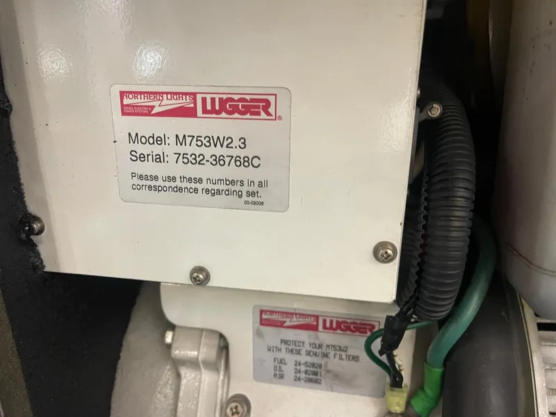 Slide: The Image of Label on machinery with model M753W2.3 and serial 7532-36768C, Hatteras 46 Convertible, 1980. - 9