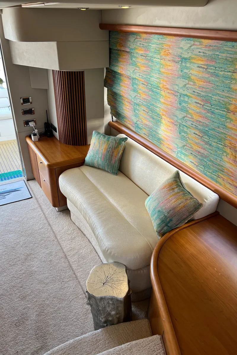 Slide: The Image of Luxurious interior of 2008 Sunseeker Manhattan 50 yacht with elegant seating and vibrant decor. - 24