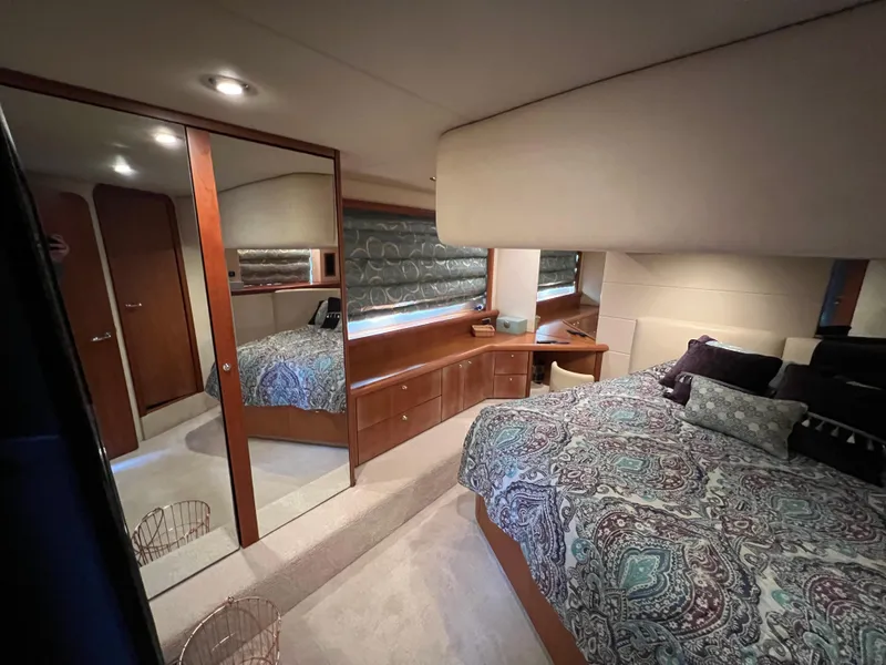 Slide: The Image of Luxurious bedroom interior of 2008 Sunseeker Manhattan 50 yacht with elegant decor. - 45