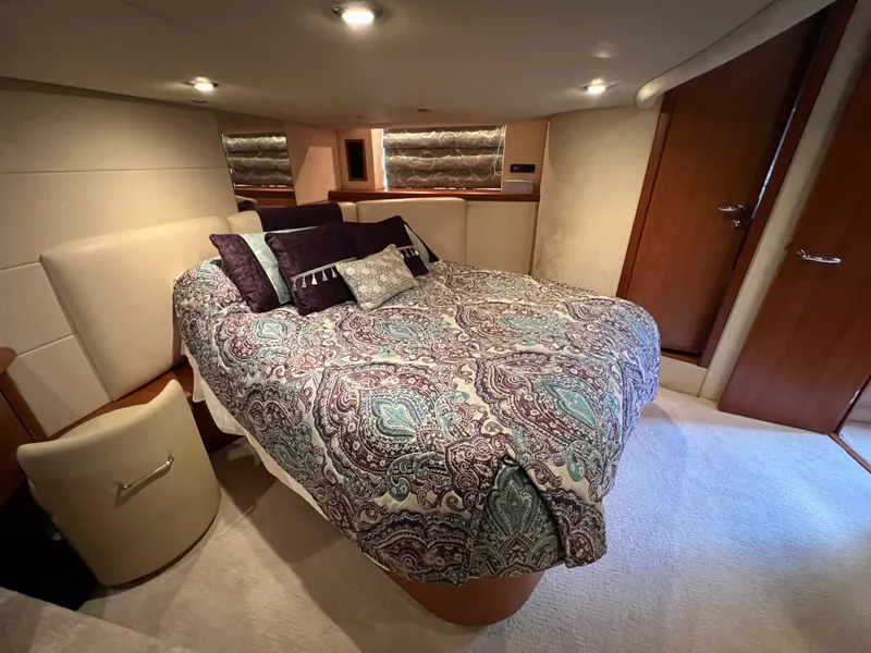 Slide: The Image of Luxurious bedroom interior of 2008 Sunseeker Manhattan 50 yacht with elegant bedding. - 46