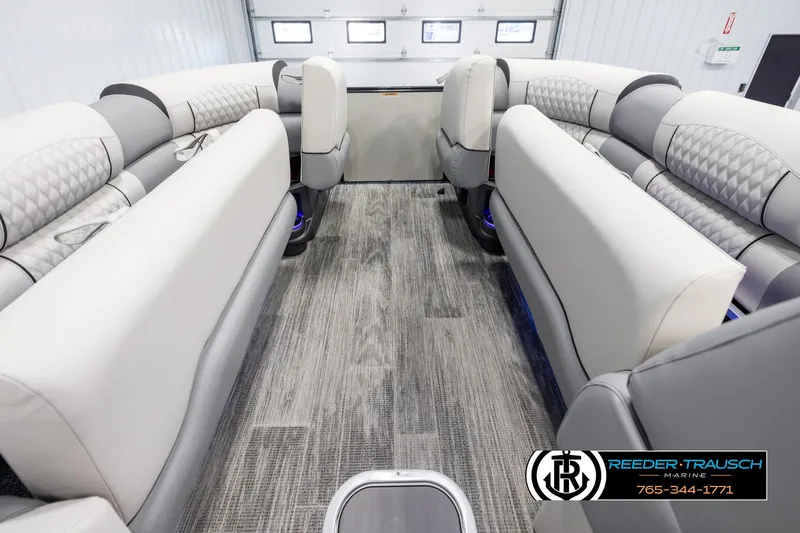 Slide: The Image of Luxurious interior of 2025 Avalon Excalibur LTD CRB boat with plush seating and modern design. - 19