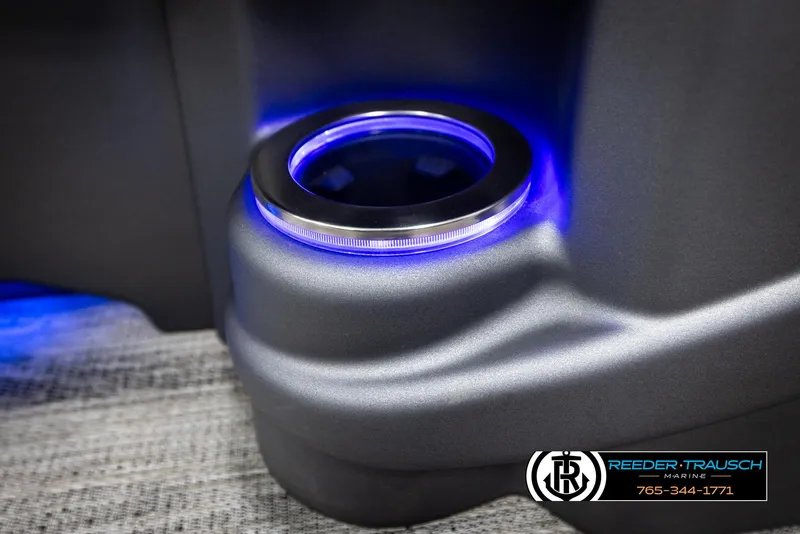 Slide: The Image of Illuminated cup holder in 2025 Avalon Excalibur LTD CRB boat interior. - 41