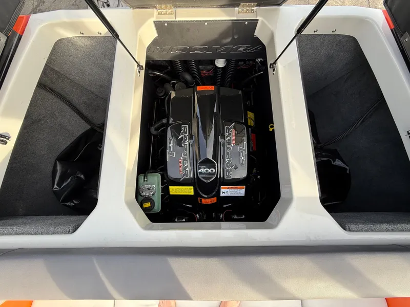 Slide: The Image of 2018 Moomba Helix engine compartment with Raptor 400 engine, open hatch view. - 30