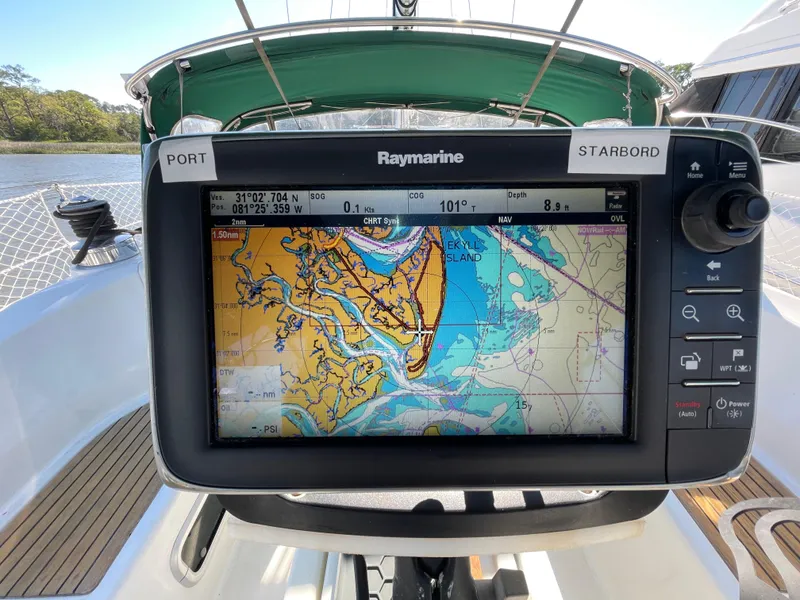 Slide: The Image of Navigation system on 1994 Beneteau Oceanis 440 sailboat, displaying detailed nautical chart. - 27