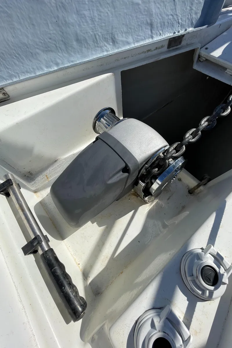 Slide: The Image of Anchor windlass on 1994 Beneteau Oceanis 440 sailboat deck. - 35
