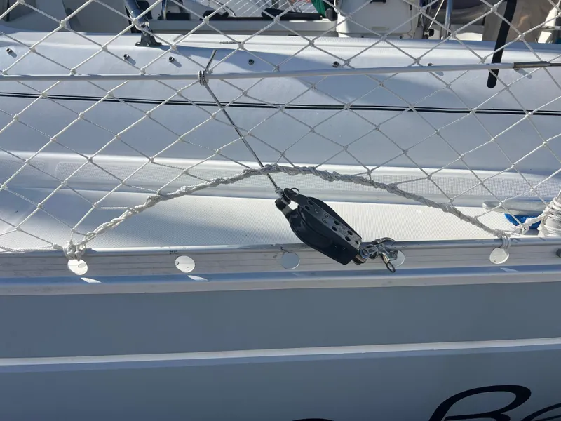 Slide: The Image of Beneteau Oceanis 440 sailboat deck detail with safety netting, 1994 model. - 6
