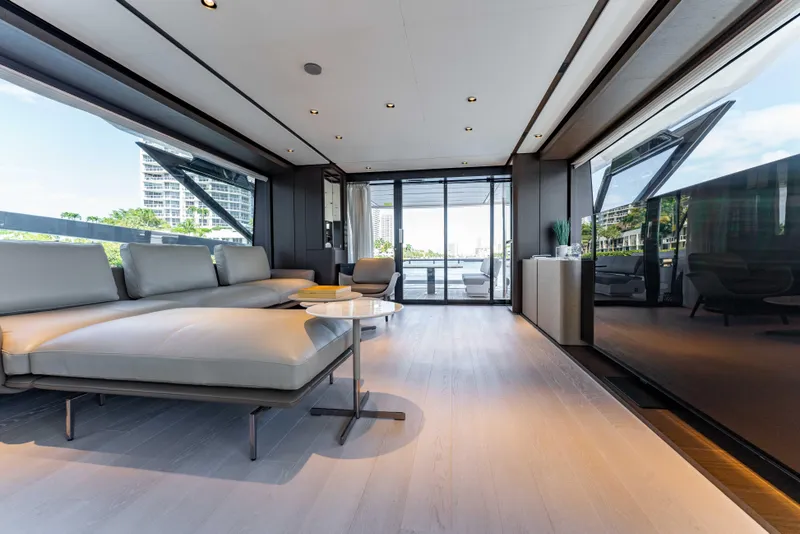 Slide: The Image of Luxurious interior of 2023 Ferretti Yachts 860, featuring modern design and spacious seating. - 38