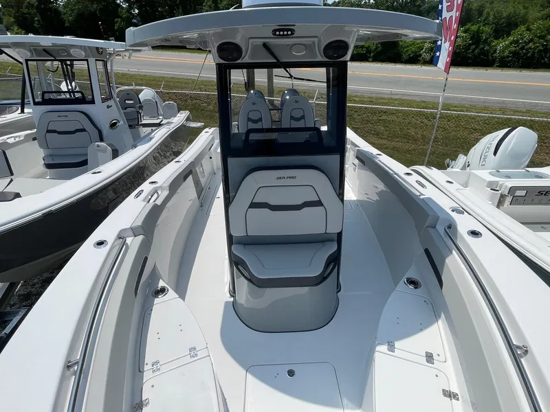 Slide: The Image of 2025 Sea Pro 262 Offshore boat interior with modern seating and sleek design. - 41