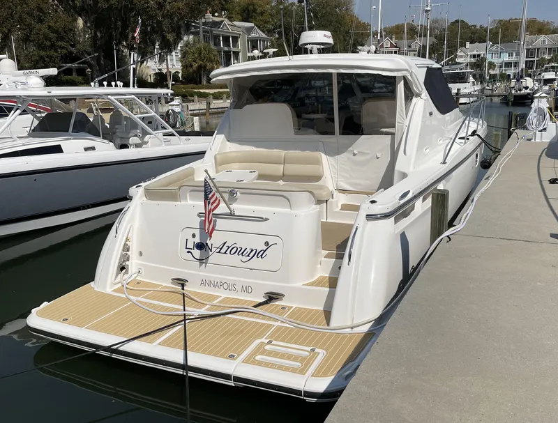 Slide: The Image of 2006 Tiara Yachts 4300 Sovran docked in Annapolis marina. - 4