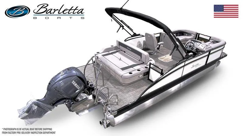 Slide: The Image of 2025 Barletta A22UC pontoon boat with Yamaha engine, featuring sleek design and spacious seating. - 3