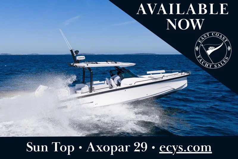 The Image of 2026 Axopar 29 Sun-Top yacht cruising on open water, available at East Coast Yacht Sales. - 24