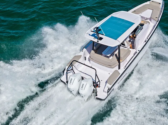 Slide: The Image of 2026 Axopar 29 Sun-Top boat interior with ropes and safety equipment. - 35