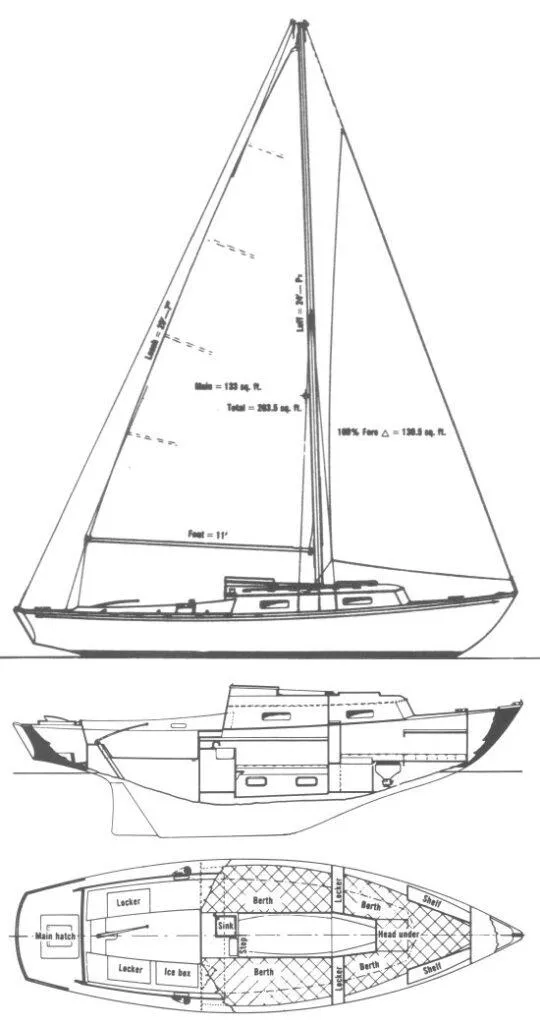 Slide: The Image of 1968 Allied Greenwich 24 sailboat blueprint, showcasing design and layout details. - 19