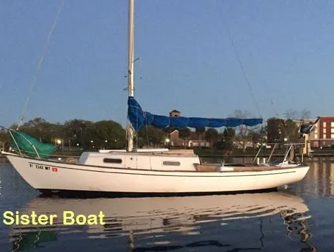 Slide: The Image of 1968 Allied Greenwich 24 sailboat on calm water at sunset. - 20