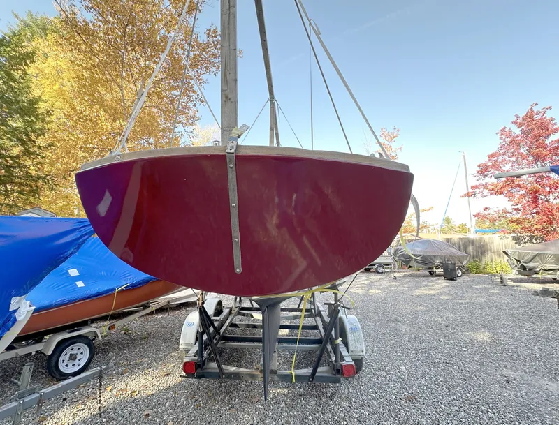 Slide: The Image of 1968 Allied Greenwich 24 sailboat on trailer, autumn trees in background. - 3
