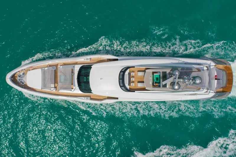 Slide: The Image of Aerial view of 2020 Rossinavi Custom yacht cruising in turquoise waters. - 3