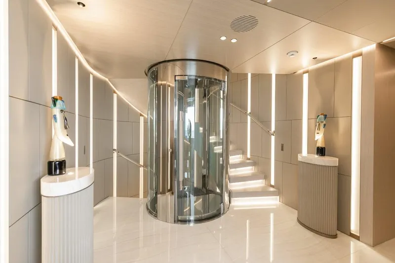 Slide: The Image of Luxurious Rossinavi Custom yacht interior with modern elevator and elegant lighting, 2020 model. - 9