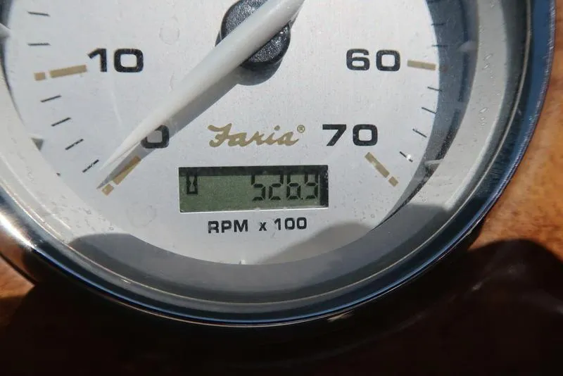 Slide: The Image of Close-up of a Faria tachometer showing 528.9 RPM, Berkshire G210CL 2012 model. - 28