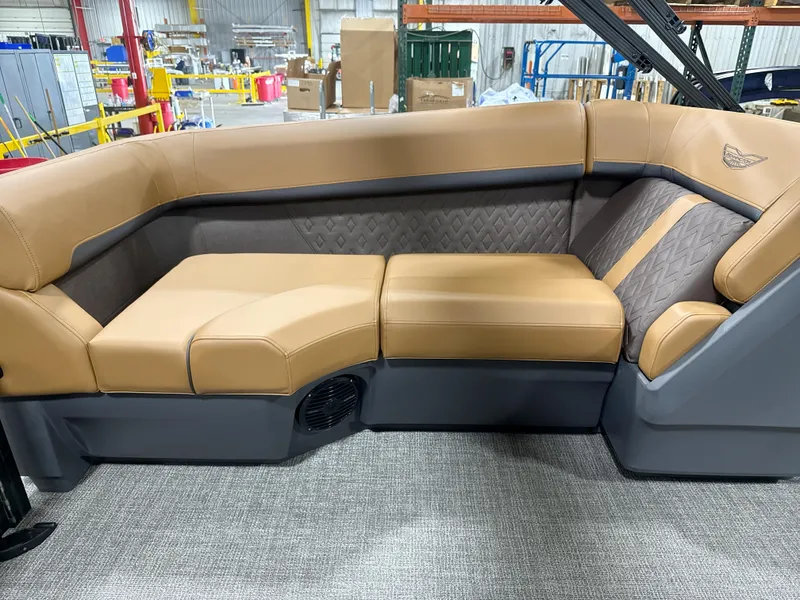 Slide: The Image of Luxurious seating on 2025 Bennington M Quad Bench 24 MFB, featuring tan upholstery and modern design. - 5