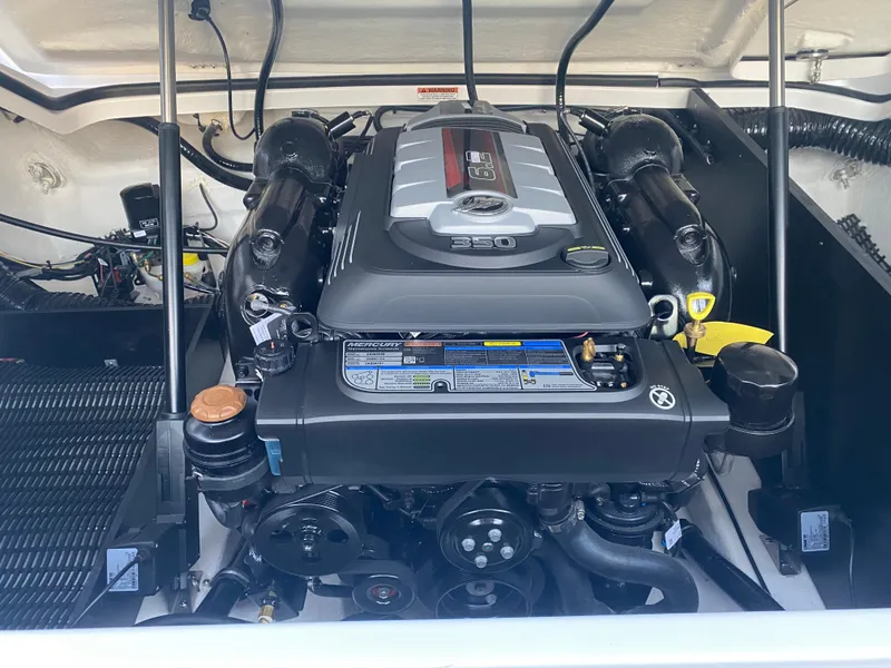 Slide: The Image of Engine compartment of 2025 Monterey 278 Super Sport boat, showcasing powerful engine components. - 11