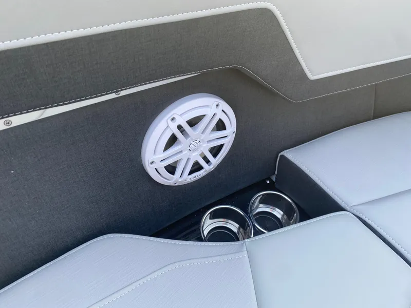 Slide: The Image of 2025 Monterey 278 Super Sport interior with speaker and cup holders. - 27