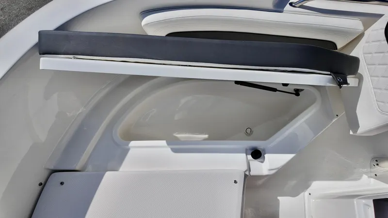 Slide: The Image of 2025 Bayliner Trophy 20 boat interior, featuring sleek seating and modern design elements. - 11