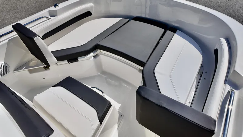 Slide: The Image of 2025 Bayliner Trophy 20 boat interior with sleek seating and modern design. - 15