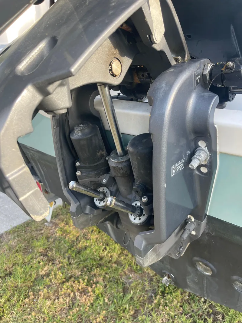 Slide: The Image of Close-up of 2022 Tidewater Adventure boat engine components, showcasing mechanical details and structure. - 32