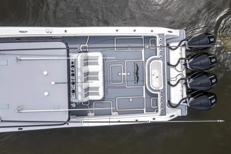 Slide: The Image of Aerial view of 2022 Invincible 39 Open Fisherman boat with four engines. - 5