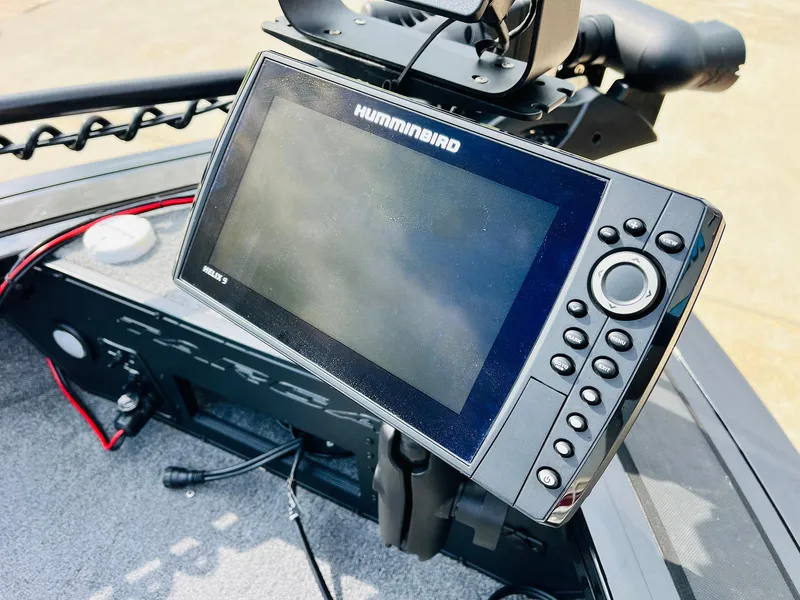 Slide: The Image of 2023 Tracker Targa V-19 WT boat with Humminbird fish finder display. - 19