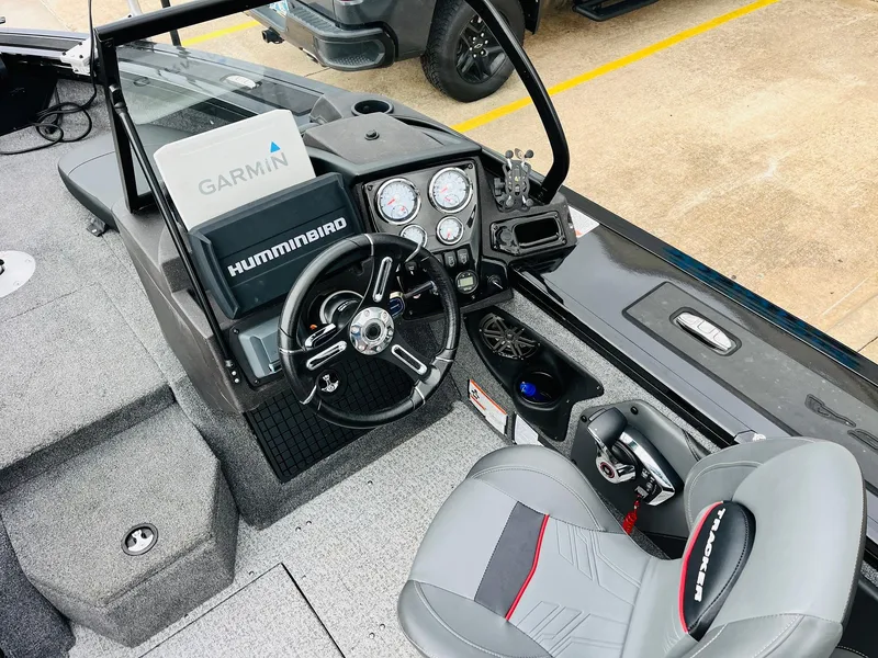Slide: The Image of 2023 Tracker Targa V-19 WT boat dashboard with Garmin and Humminbird electronics. - 36
