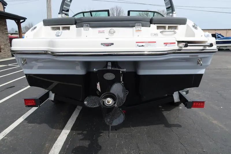 Slide: The Image of 2025 Chaparral 21 SSi boat rear view, showcasing propeller and sleek design. - 6