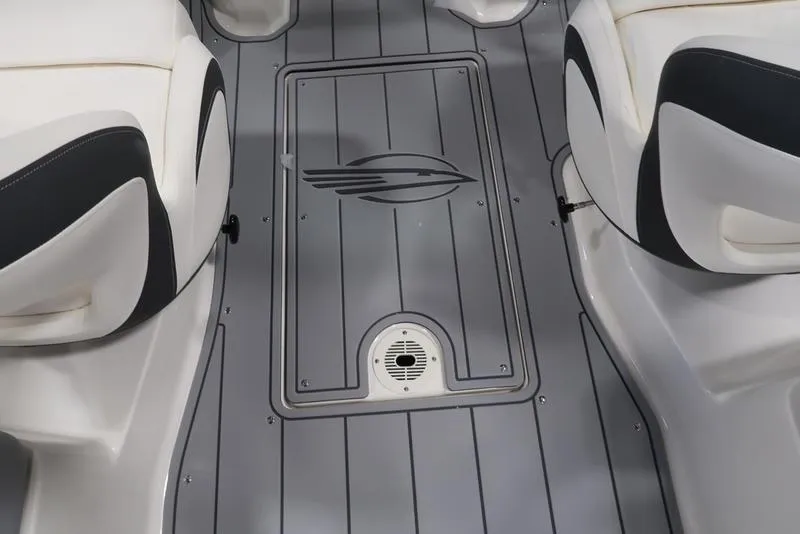 Slide: The Image of 2025 Chaparral 23 SSi boat interior with sleek gray flooring and stylish seating. - 22