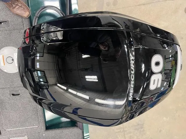 Slide: The Image of 2025 Lund 1650 Rebel XL Sport with Mercury 90 outboard engine, top view. - 29