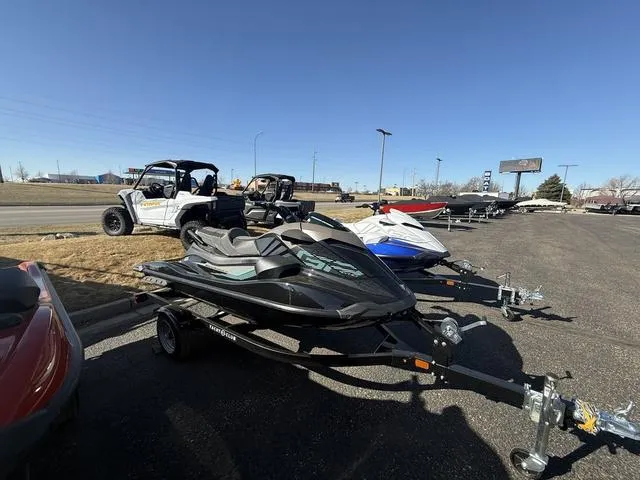 Slide: The Image of 2025 Yamaha WaveRunner GP SVHO™ jet ski on trailer in outdoor lot. - 1