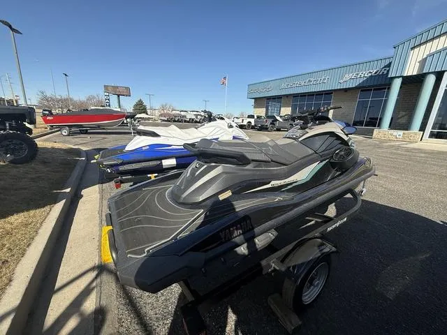 Slide: The Image of 2025 Yamaha WaveRunner GP SVHO™ jet ski on trailer outside dealership. - 2