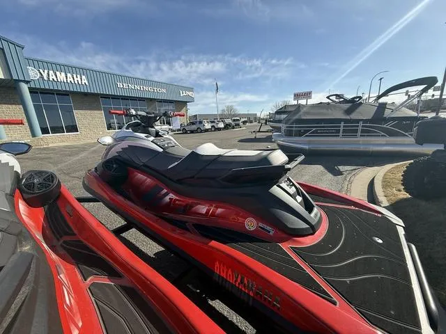 Slide: The Image of 2025 Yamaha Waverunner GP HO with Audio displayed at dealership under clear sky. - 4