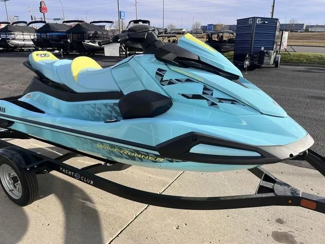Slide: The Image of 2025 Yamaha Waverunner VX Limited HO in light blue on a trailer. - 22