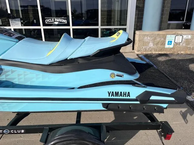Slide: The Image of 2025 Yamaha Waverunner VX Limited HO in blue, parked on a trailer. - 25