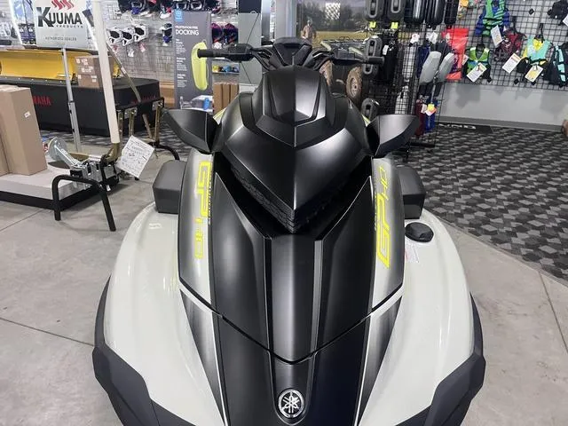 Slide: The Image of 2025 Yamaha Waverunner GP HO with Audio, sleek design, displayed in showroom. - 12