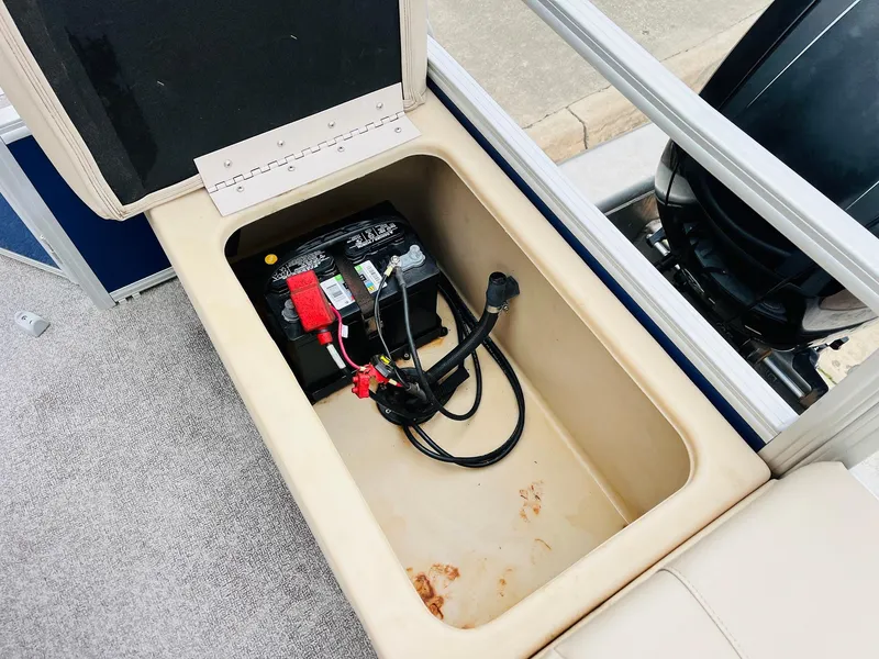 Slide: The Image of Battery compartment of 2017 Sun Tracker Fishin' Barge 22 XP3 pontoon boat. - 39