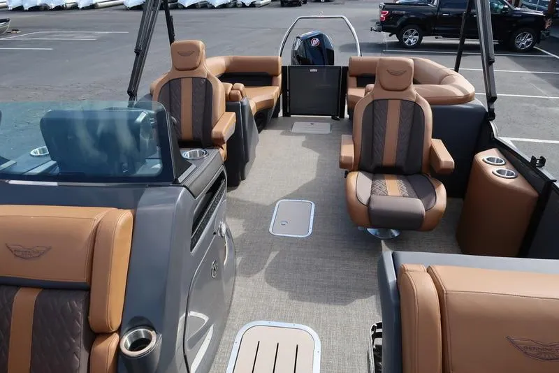 Slide: The Image of Luxurious interior of 2025 Bennington M Quad Bench 24 MFB pontoon boat. - 10