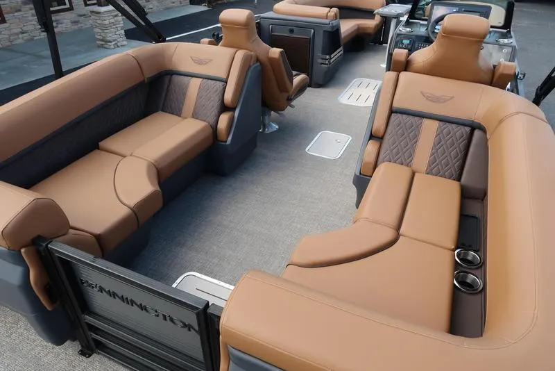 Slide: The Image of Luxurious interior of 2025 Bennington M Quad Bench 24 MFB pontoon boat. - 16