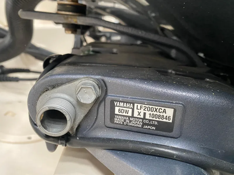 Slide: The Image of Yamaha LF200XCA engine detail on 2021 Grady-White Freedom 275 boat. - 30
