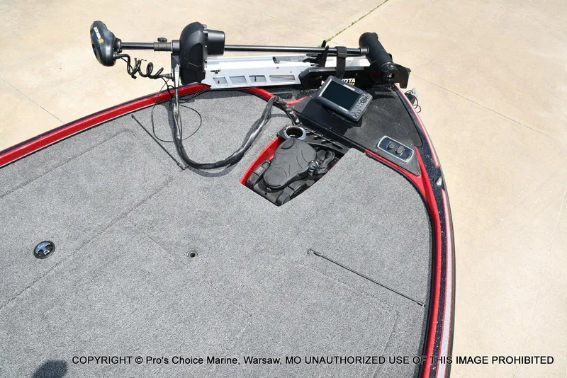 Slide: The Image of 2021 Nitro Z18 boat deck with trolling motor and fish finder. - 11