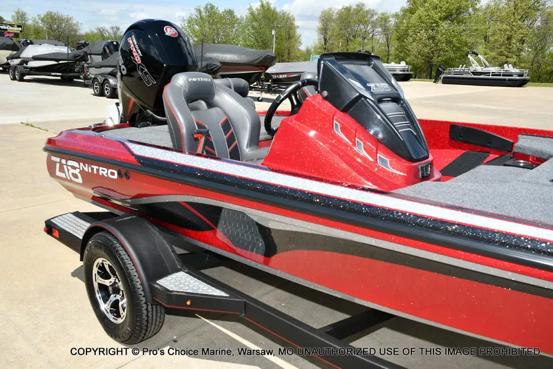 Slide: The Image of 2021 Nitro Z18 boat with 150 Mercury Pro-XS 4 Stroke engine, red and black design. - 13