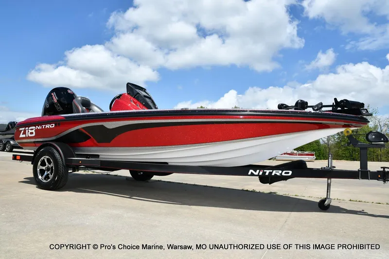 Slide: The Image of 2021 Nitro Z18 boat with 150 Mercury Pro-XS 4 Stroke engine on trailer. - 17
