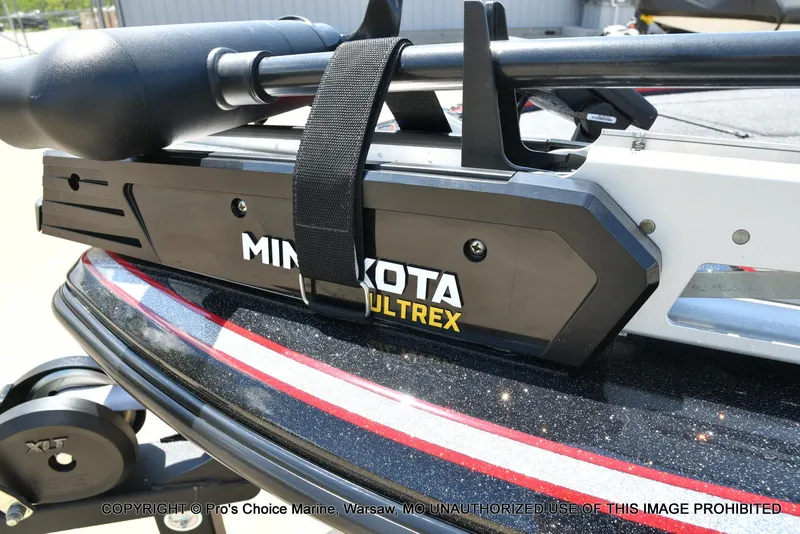 Slide: The Image of Minn Kota Ultrex trolling motor on 2021 Nitro Z18 boat, close-up view. - 3