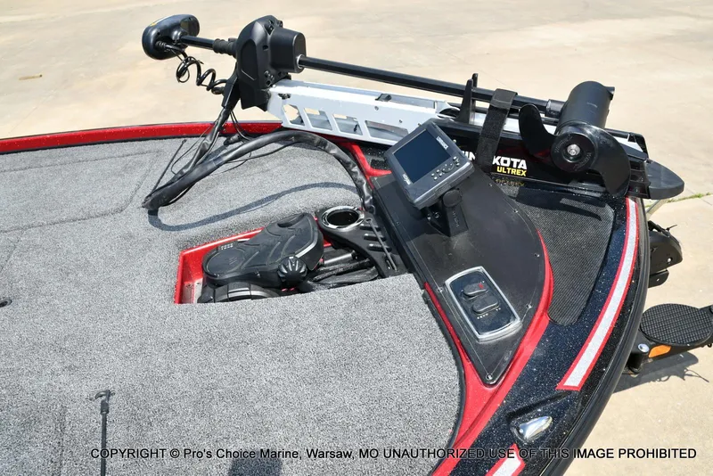 Slide: The Image of 2021 Nitro Z18 boat deck with trolling motor and control panel. - 35