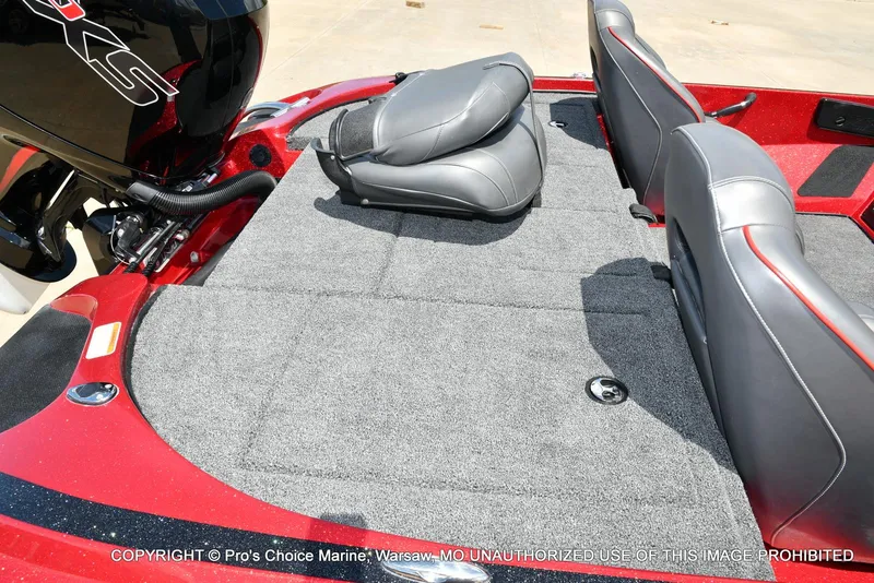 Slide: The Image of 2021 Nitro Z18 boat interior with gray seats and Mercury Pro-XS engine. - 38